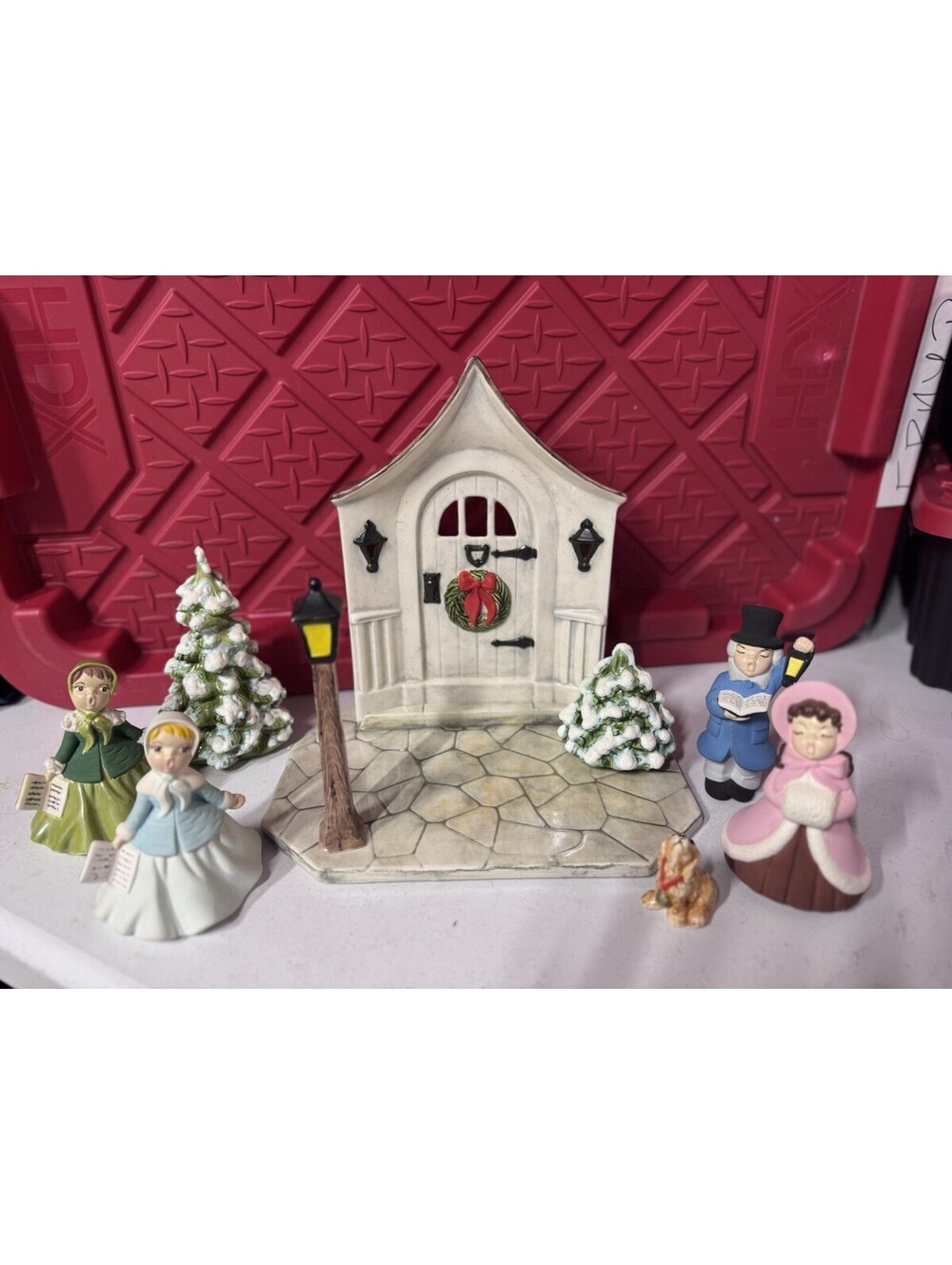 Vintage Holland Mold Christmas Carolers Village Doorway Tree Dog 10 Pc Set